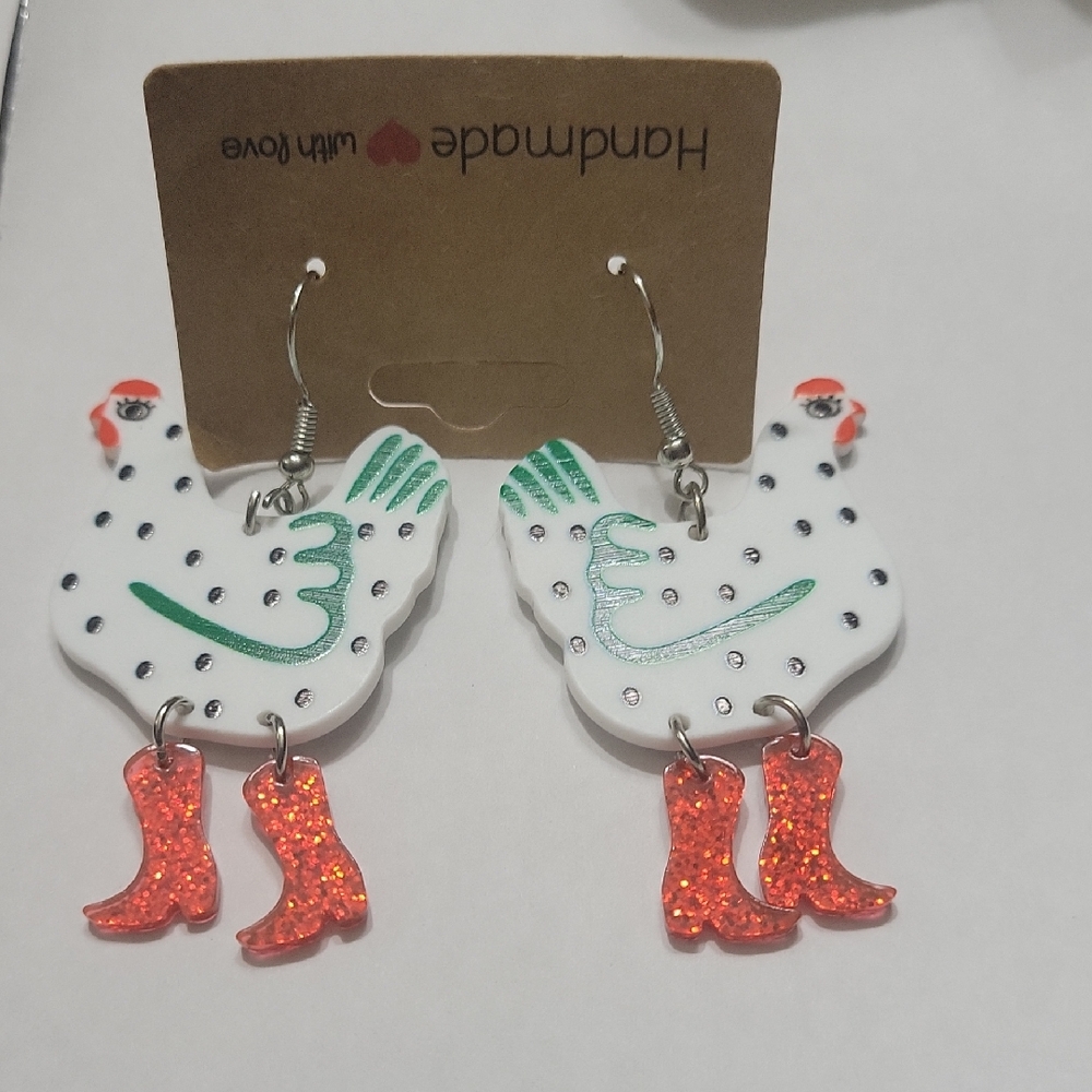 CHICKEN DANCING IN THEIR BOOTS EARRINGS NWT